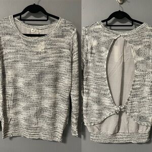 NWT Miracle Lightweight Gray Knit Sweater Semi Sheer Back Insert with Tie. S/M
